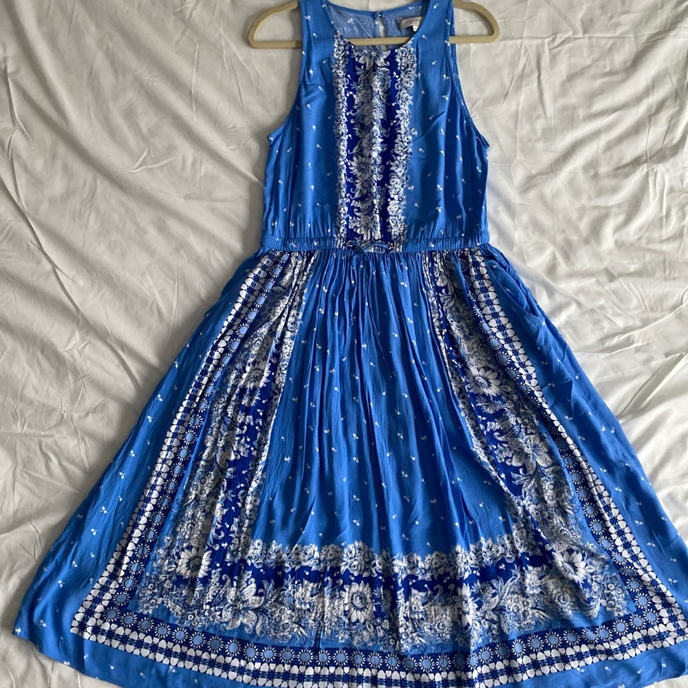 LOFT Blue and White Sleeveless Midi Dress